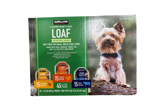 Kirkland Signature Wet Dog Food Loaf 3 Flavor Variety Pack 45 x