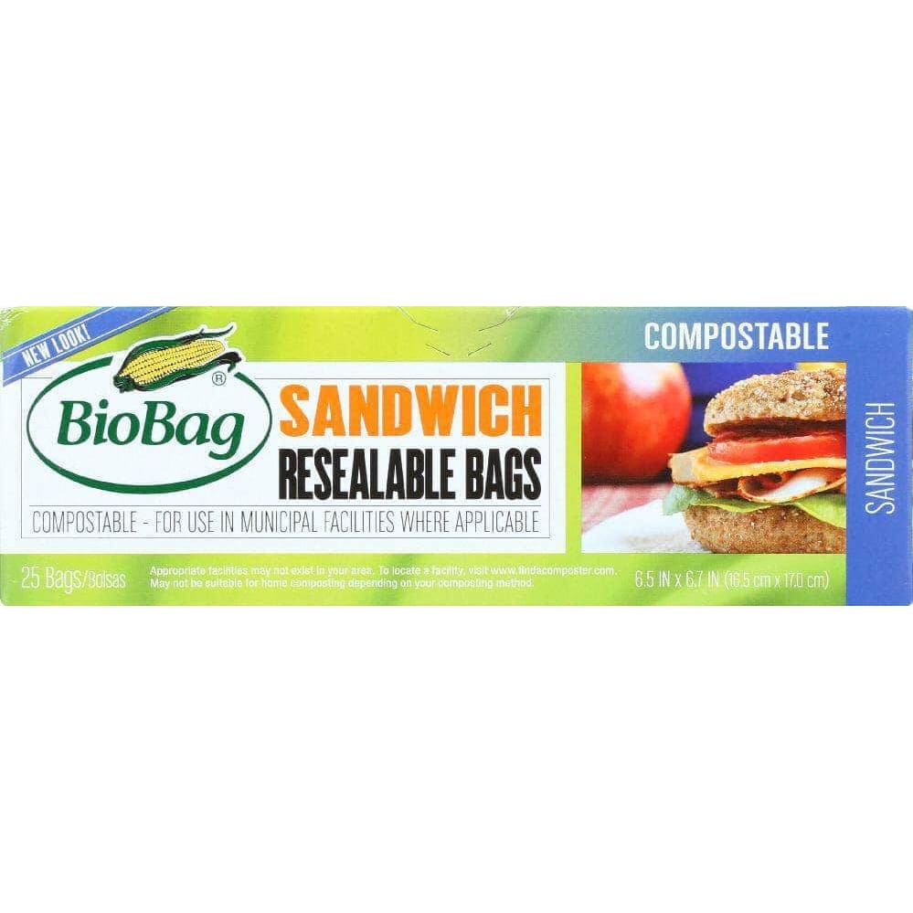 Biobag Resealable Bags, Sandwich - 25 bags