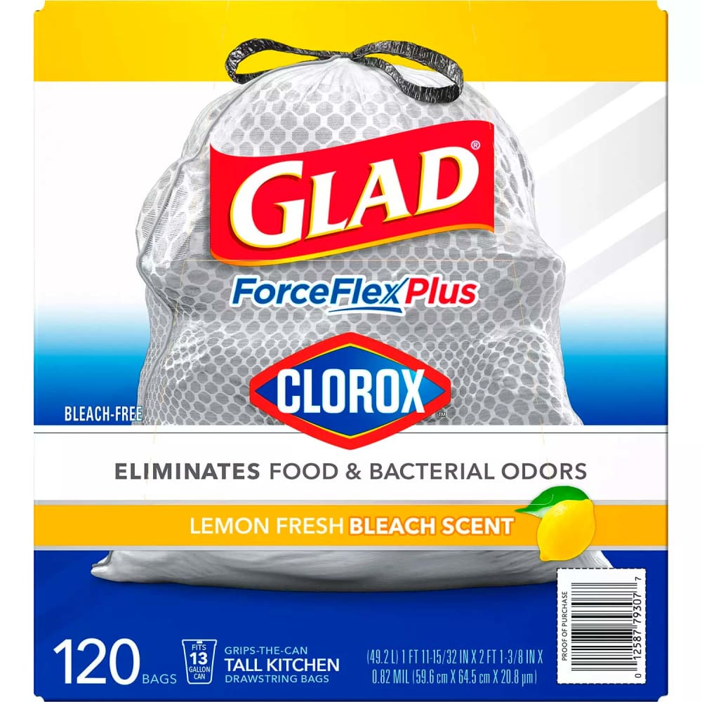 Glad ForceFlex Tall Kitchen Drawstring Trash Bags 13 Gallon Grey