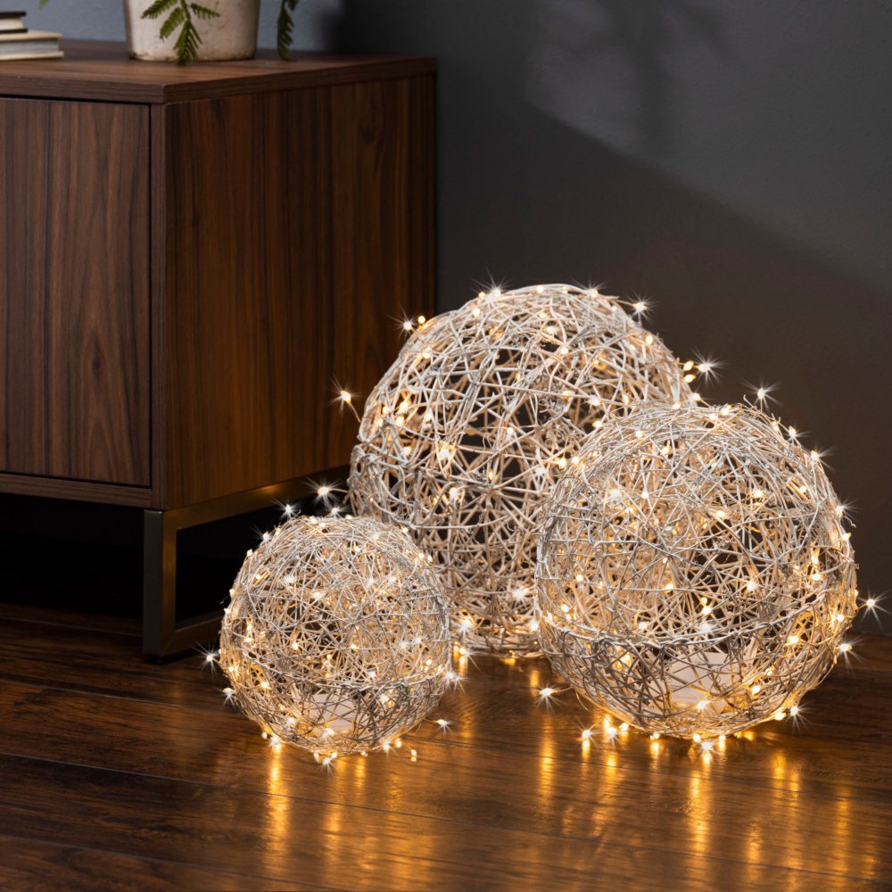 Pre-Lit White Vine Balls, Set of 3