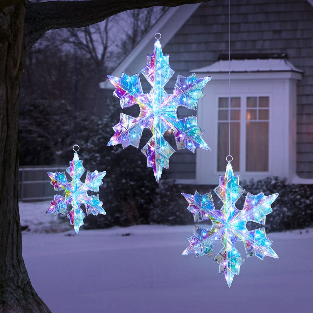 Member's Mark Pre-Lit Prismatic Snowflakes, Set of 3