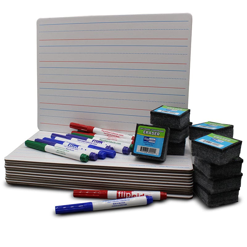 12St 9X12 Magnet Ruled 2-Side Dry Erase with Colored Pens & Erasers - Dry Erase Boards - Flipside