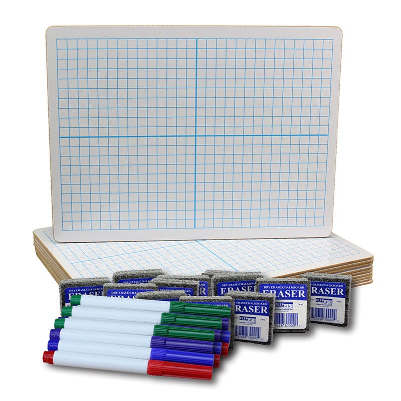 12St 9X12 Xy Axis Dry Erase 2-Side with Colored Pens & Erasers - Dry Erase Boards - Flipside