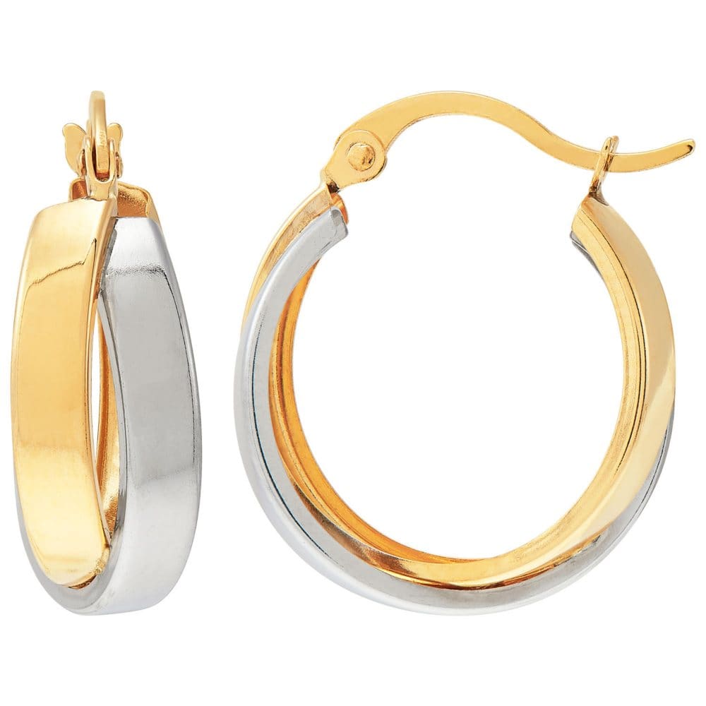 14K Two-Tone Crossover Hoop Earrings - Under $150 - 14K