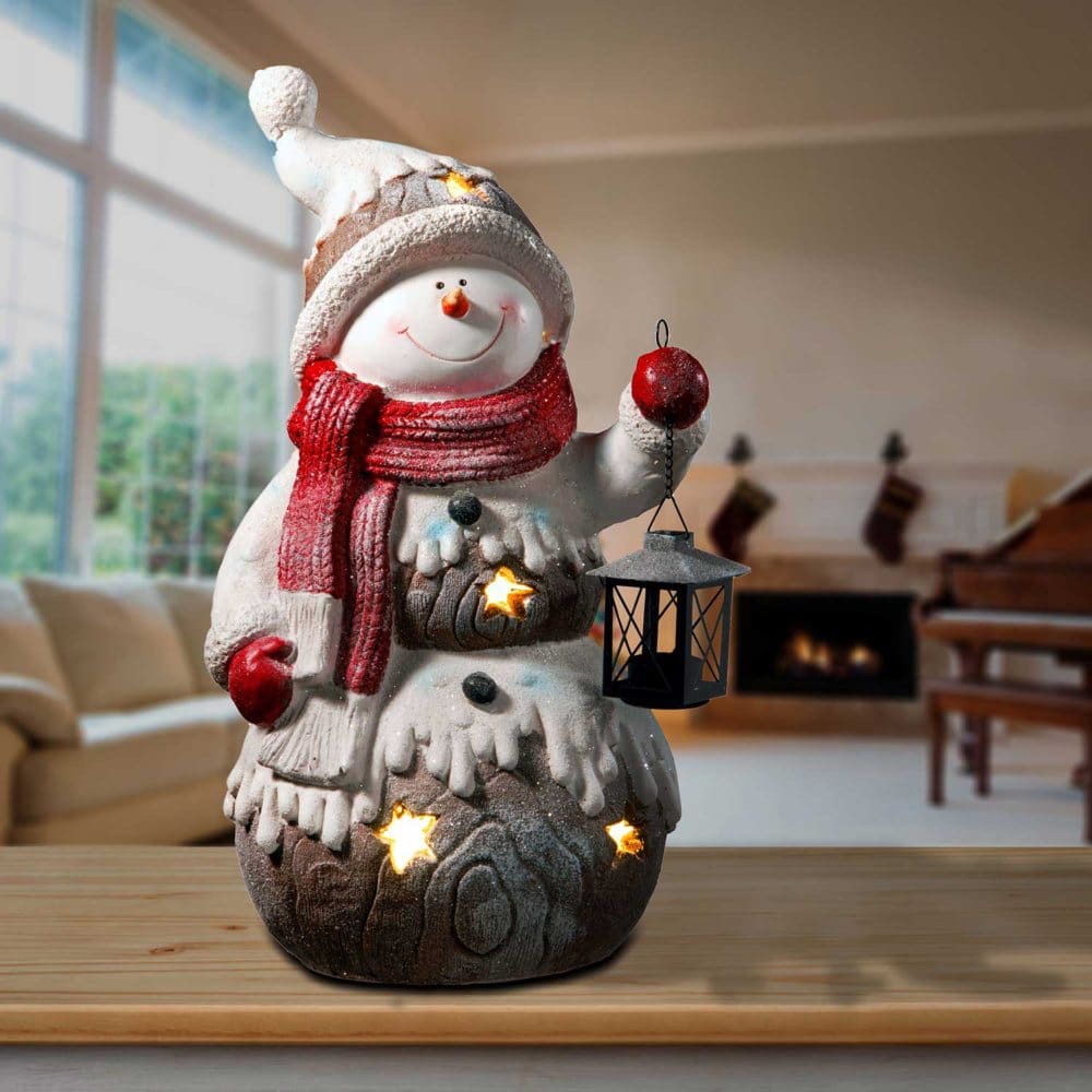 21 Snowman Candle Lantern Holder with 6 White LED Lights - Cozy Christmas - 21