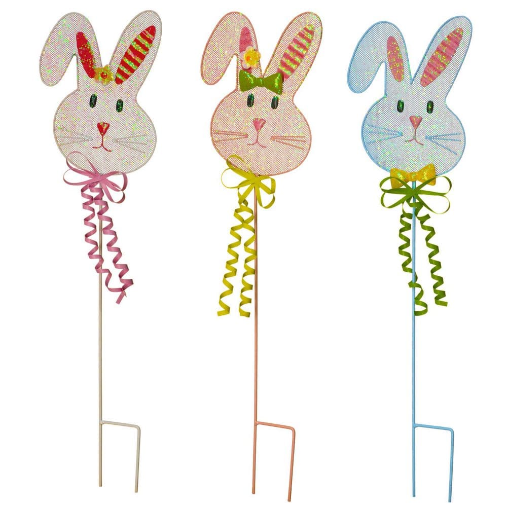 24 Metal Easter Bunny Garden Stakes Set of 3 - Seasonal Decorative Accents - 24