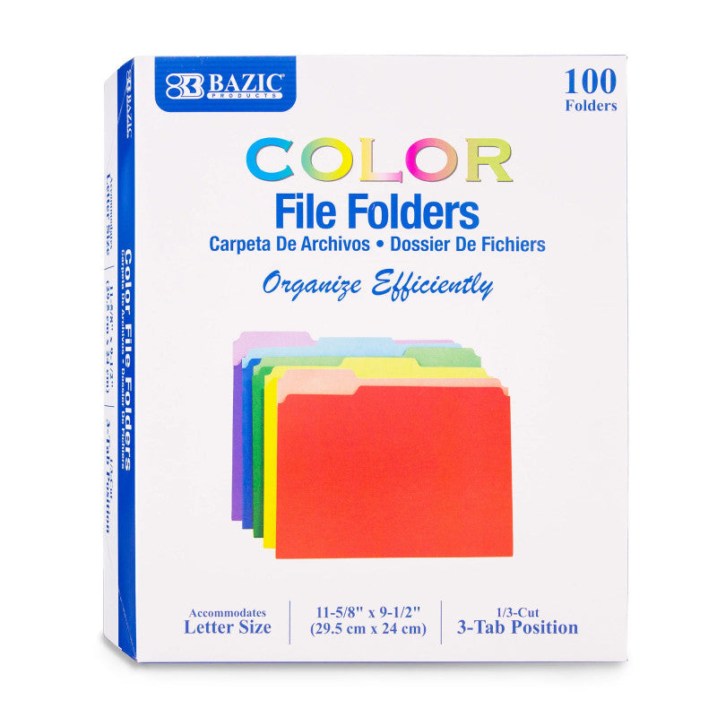 100/Bx File Folder Letter Color 1/3 Tab Cut