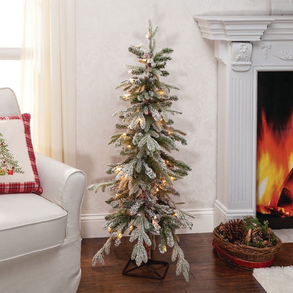 4’ Pre-Lit Flocked Natural Cut Alpine Tree - Cozy Christmas - 4’