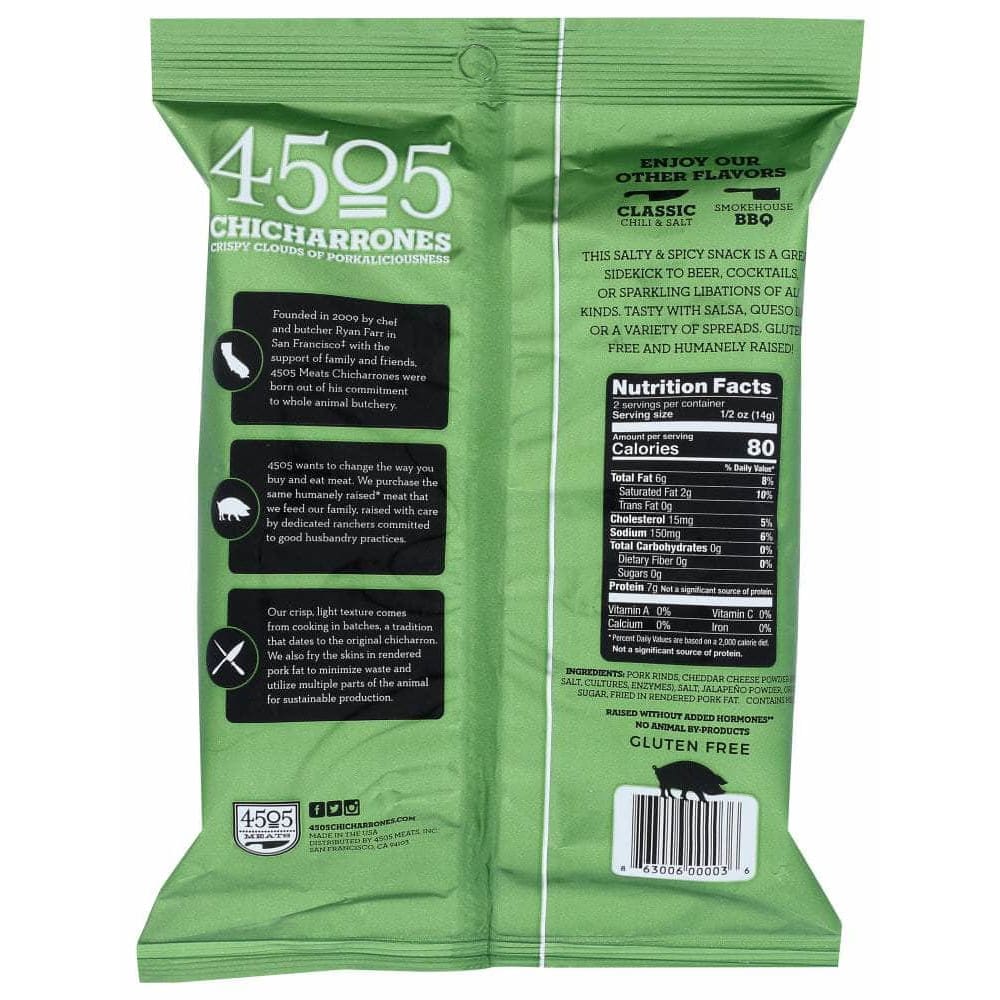 4505 MEATS 4505 Chicharrones Jalapeno Cheddar Fried Pork Rinds, 1 Oz