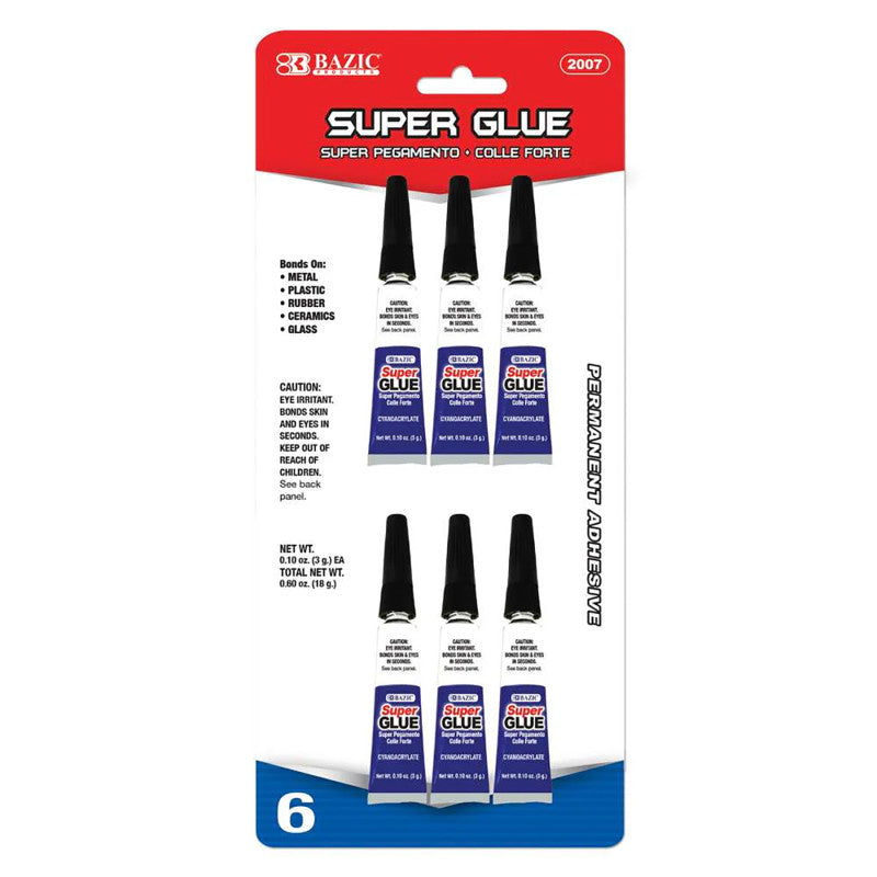 Bazic 6Ct Super Glue 0.10 Oz (Pack of 12)