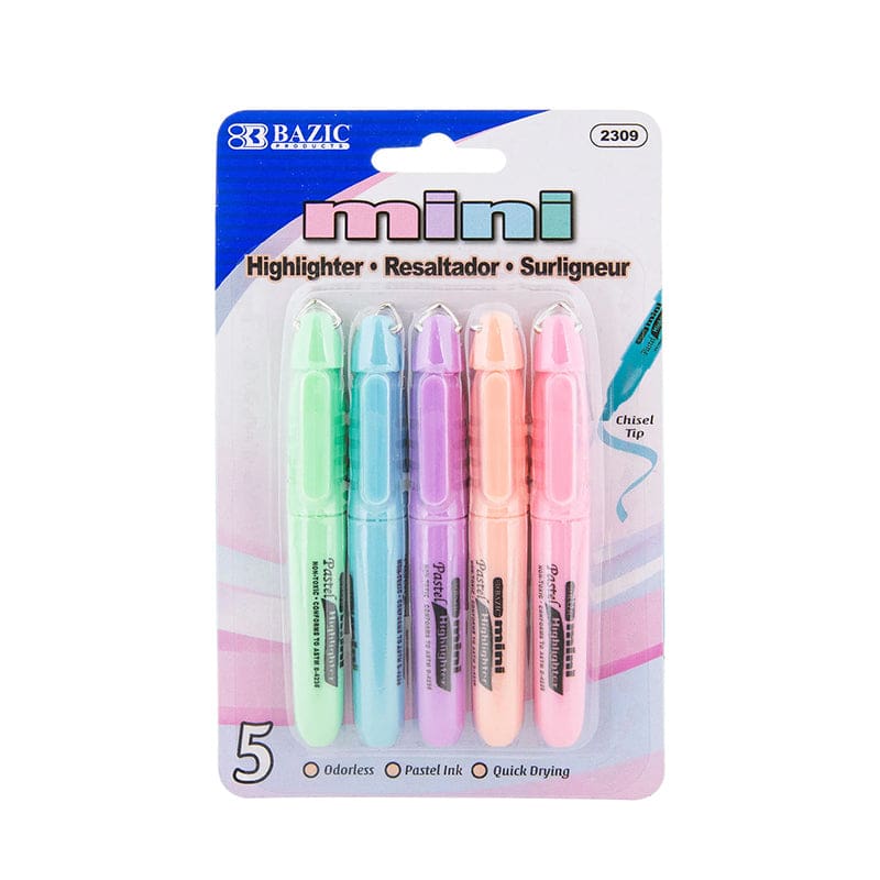 5Ct Mini Pastel Highlighters with Cap Clip (Pack of 12) - Highlighters - Bazic Products