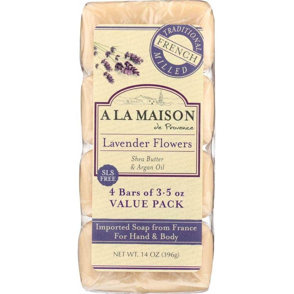 A LA MAISON DE PROVENCE A La Maison De Provence Traditional French Milled Bar Soap Value Pack Lavender Flowers 4 Bars, 14 Oz