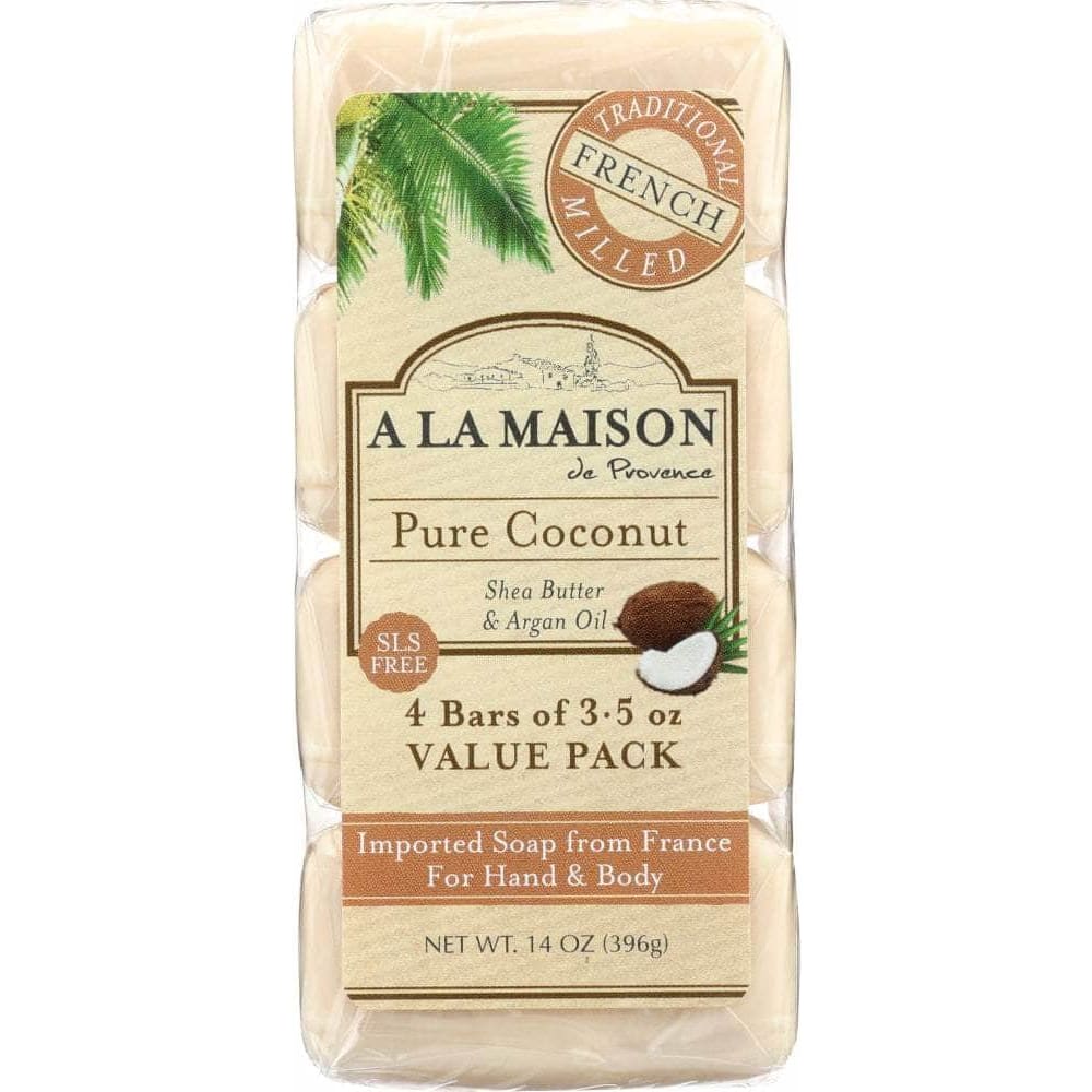 A LA MAISON DE PROVENCE A La Maison Pure Coconut Bar Soap 4 Bars Value Pack, 14 Oz