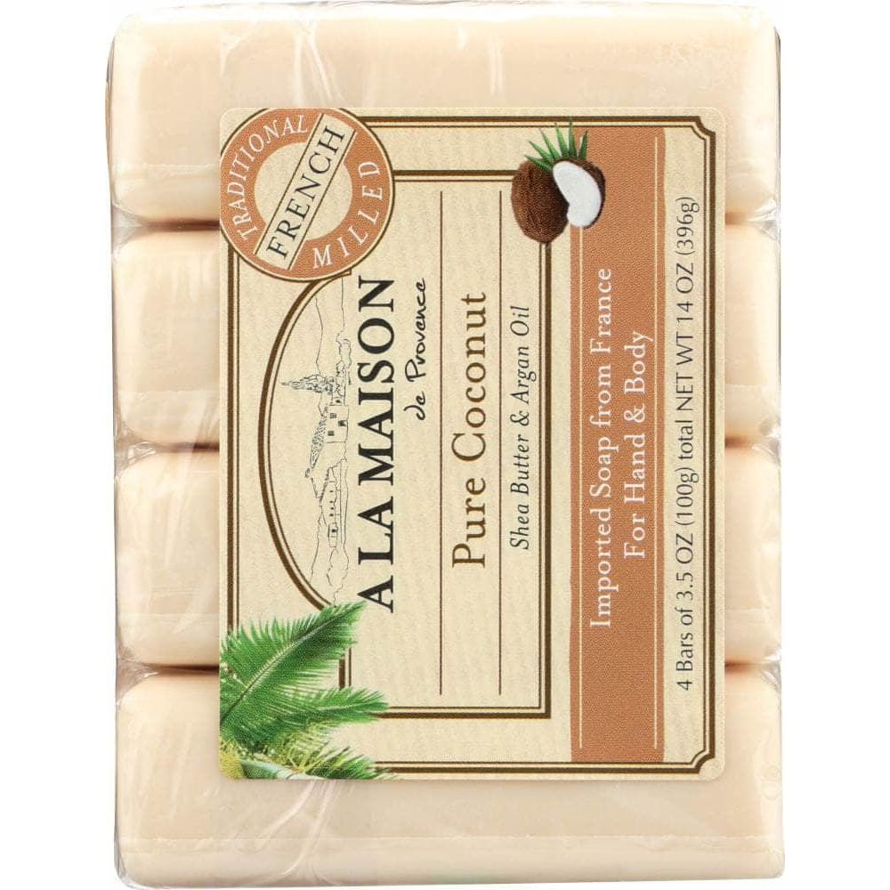 A LA MAISON DE PROVENCE A La Maison Pure Coconut Bar Soap 4 Bars Value Pack, 14 Oz