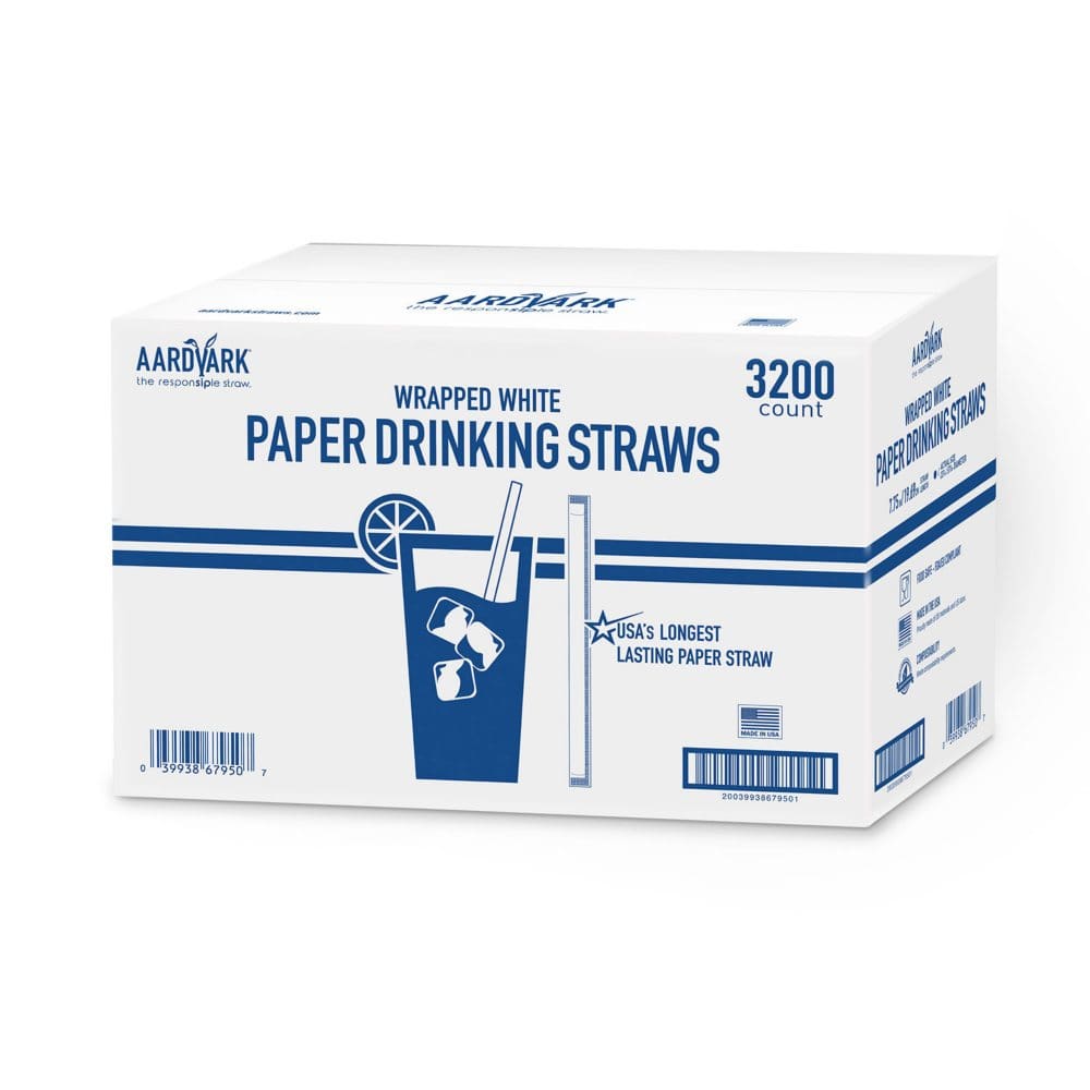 Aardvark White Wrapped Paper Straws 7.75 (3,200 ct.) - Commercial Paper Goods & Disposables - Aardvark