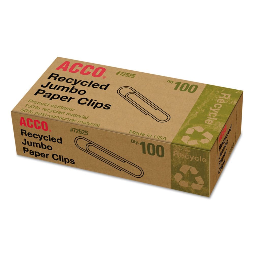 ACCO Recycled Paper Clips - Jumbo - 100 ct. - 10 pk. - Desk Accessories & Office Supplies - ACCO