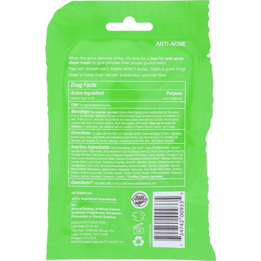 Alba Botanica Alba Botanica Papaya Anti-Acne Fast Fix Sheet Mask, 1 ea