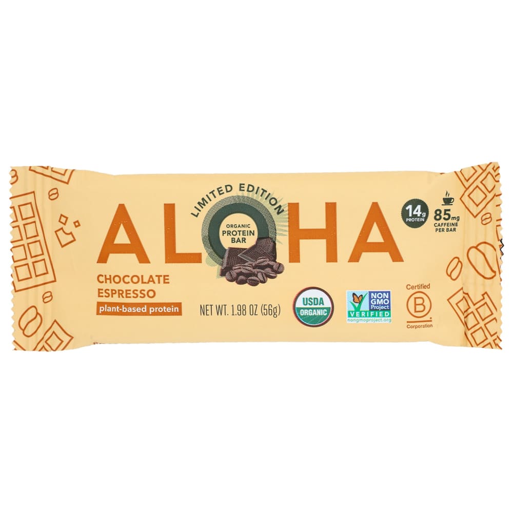 ALOHA: Chocolate Espresso Protein Plus Caffeine Bar 1.98 oz (Pack of 5) - Grocery > Nutritional Bars Drinks and Shakes - ALOHA