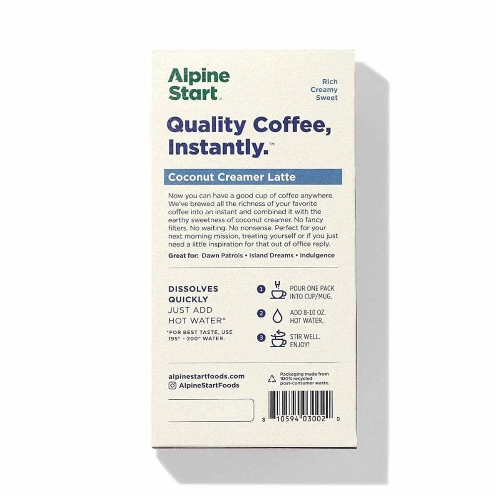 ALPINE START Grocery > Beverages > Coffee, Tea & Hot Cocoa ALPINE START: Instant Coffee With Coconut Creamer, 3.72 oz