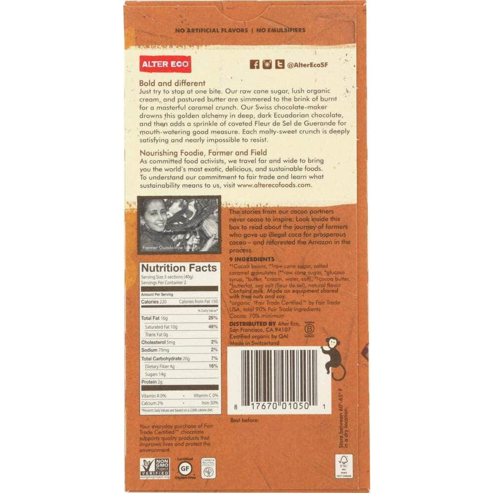 Alter Eco Alter Eco Chocolate Bar Dark Salted Burnt Caramel, 2.82 oz