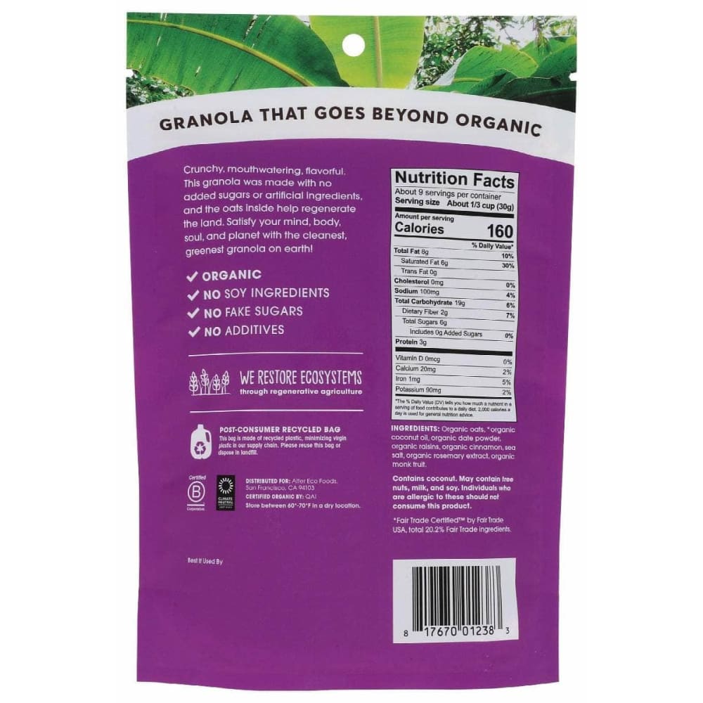 ALTER ECO Grocery > Breakfast > Breakfast Foods ALTER ECO: Cinnamon Raisin Organic Granola, 8 oz