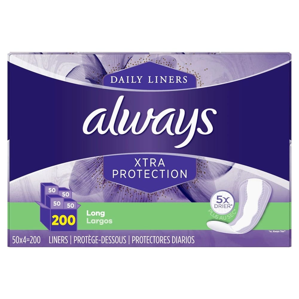 Always Anti-Bunch Xtra Protection Daily Liners Long Unscented (200 ct.) - Liners & Pads - Always