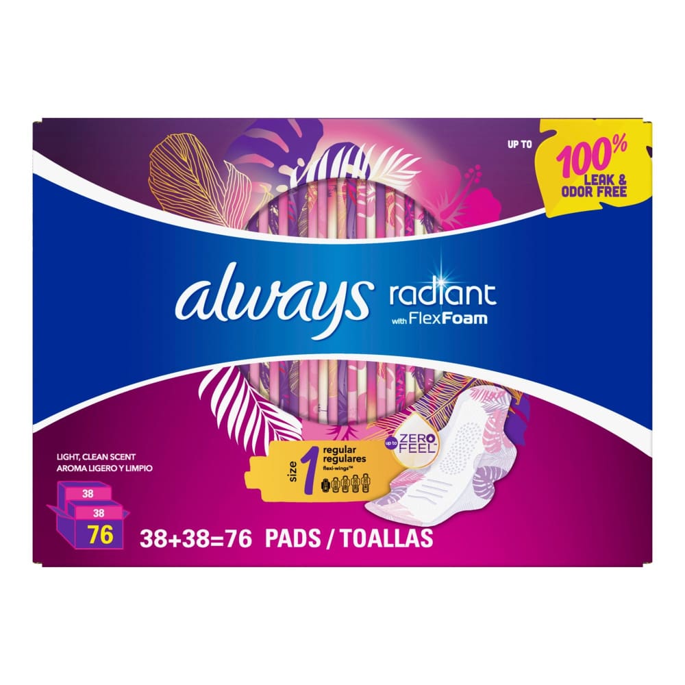 Always Radiant Regular Absorbency Pads with Wings 76 ct. - Always