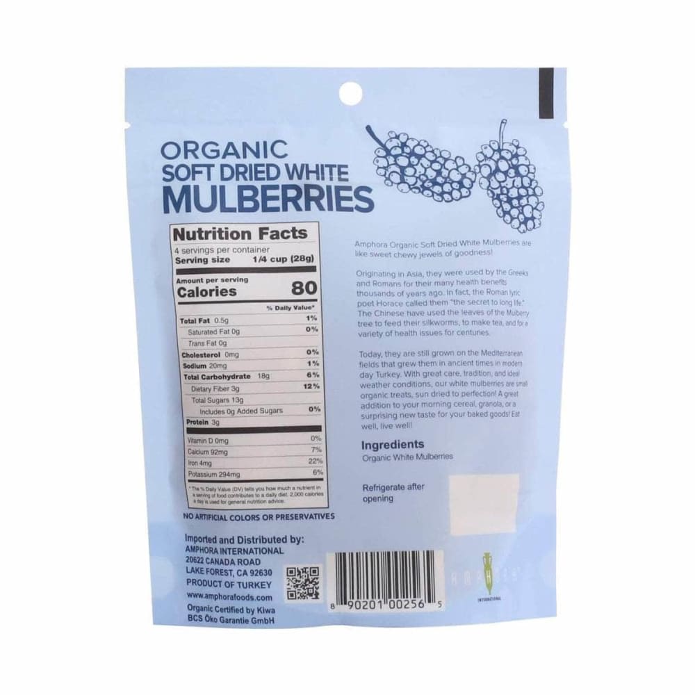 AMPHORA Grocery > Snacks > Fruit Snacks AMPHORA: Organic Soft Dried White Mulberries, 4 oz