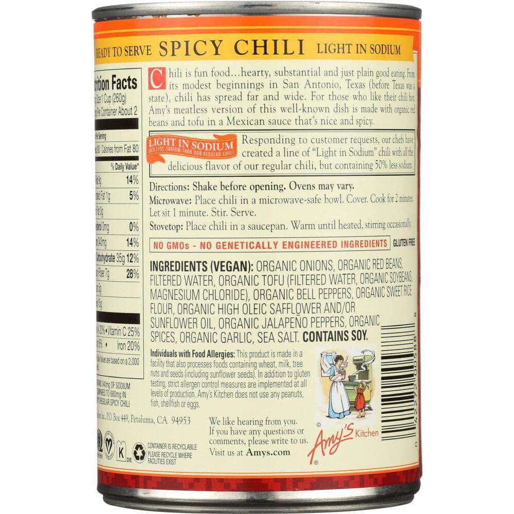 Amys Amys Chili Lite Sodium Spicy Gluten Free, 14.7 oz