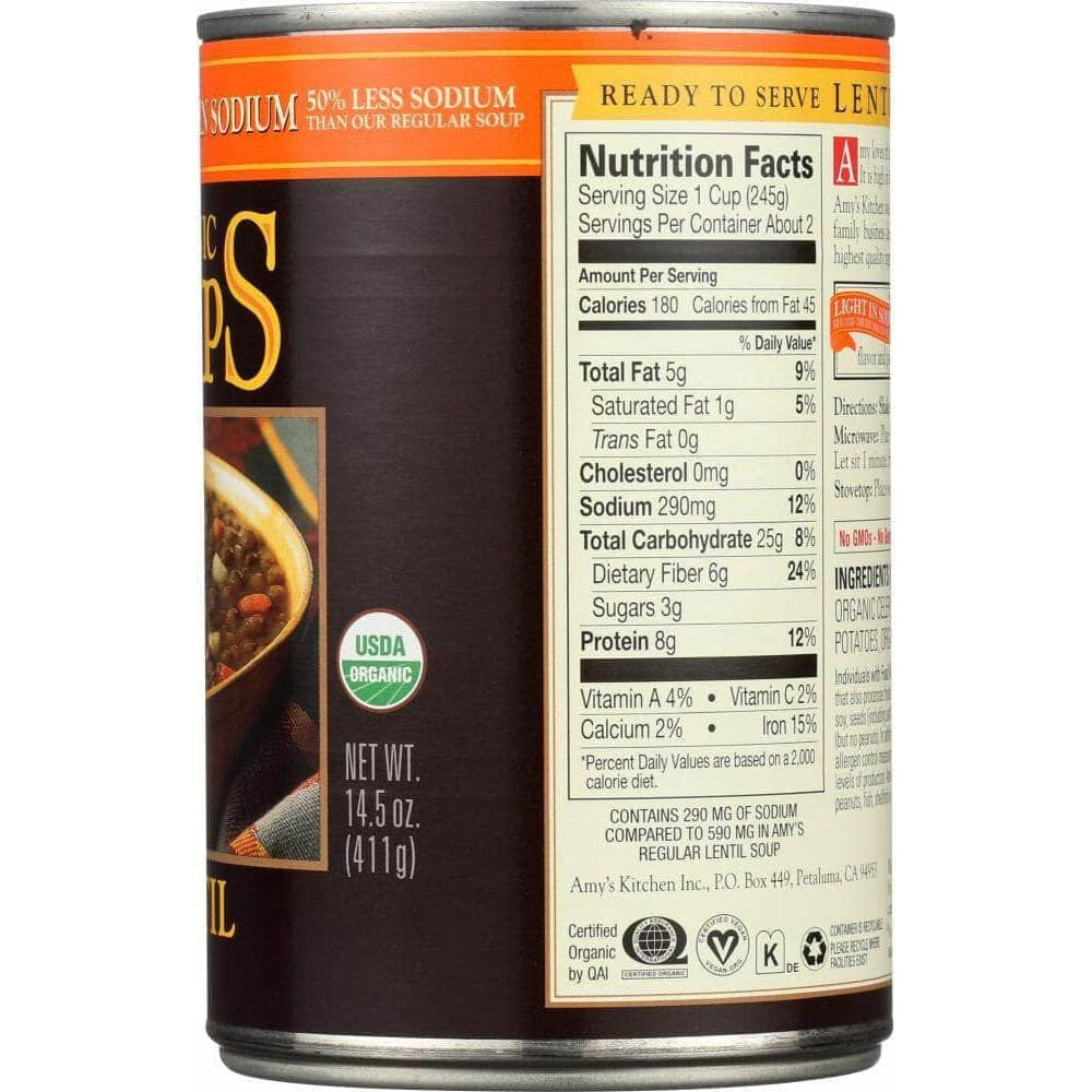 Amys Amy's Organic Soup Lentil Light In Sodium, 14.5 oz