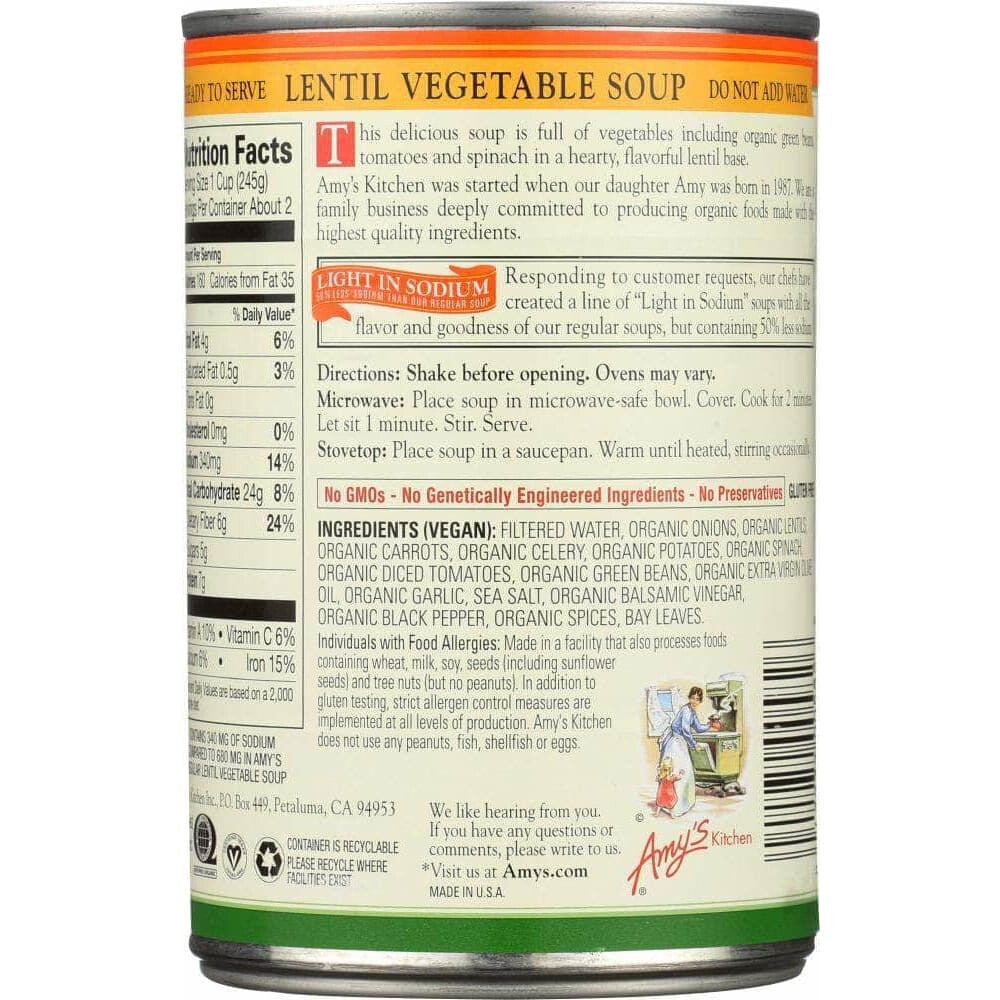 Amys Amy's Organic Soup Light in Sodium Lentil Vegetable, 14.5 oz