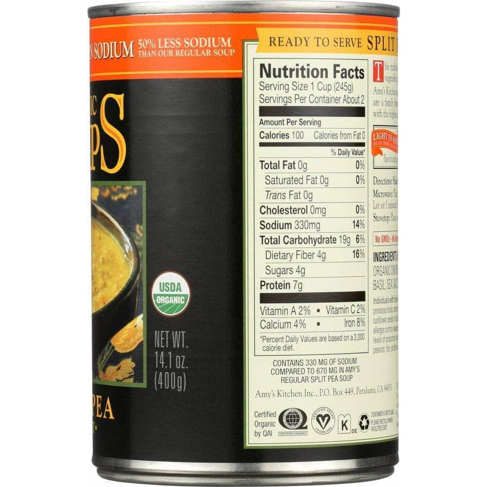 Amys Amy's Organic Soup Low Fat Light In Sodium Split Pea, 14.1 oz