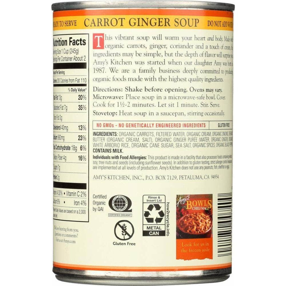 Amys Amys Soup Carrot Ginger Organic, 14.2 oz