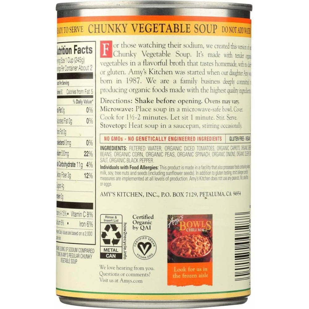 Amys Amys Soup Vegetable Chunky Light Sodium, 14 oz