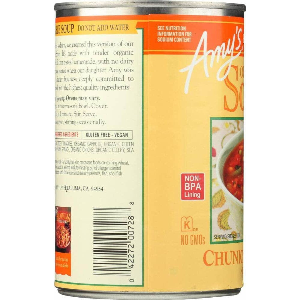 Amys Amys Soup Vegetable Chunky Light Sodium, 14 oz