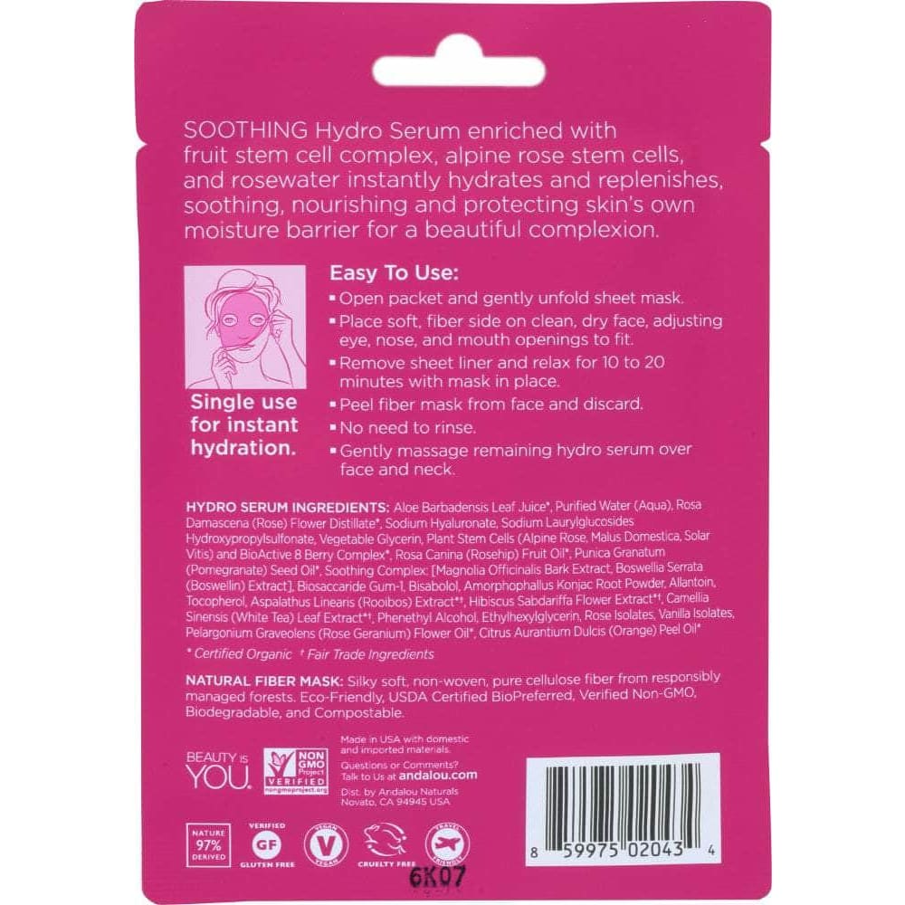 Andalou Naturals Andalou Naturals Instant Hydration Hydro Serum Facial Mask 1000 Roses Soothing, 0.6 oz