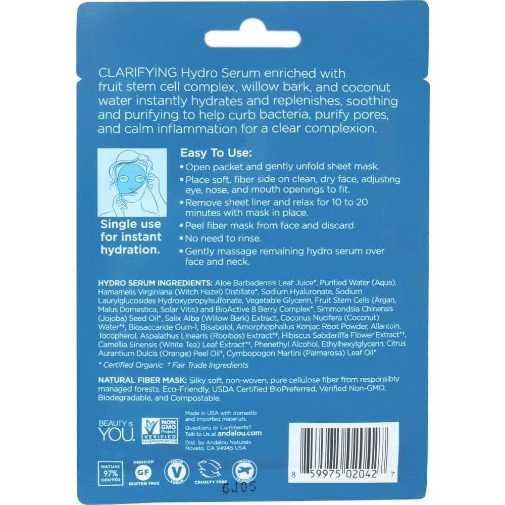 Andalou Naturals Andalou Naturals Instant Pure Pore Hydro Serum Facial Mask Clarifying, 0.6 oz