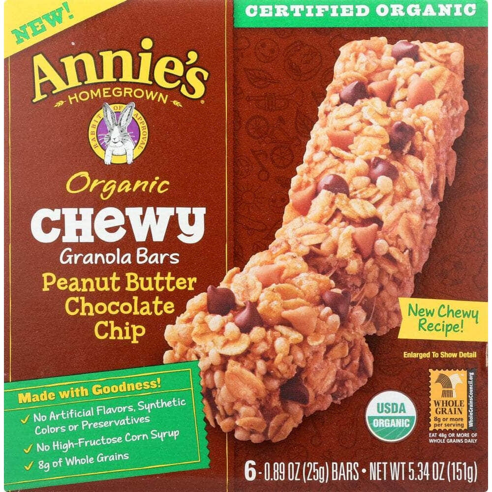 Annies Annies Homegrown Organic Chewy Granola Bars Peanut Butter Chocolate Chip 6 pk, 5.34 oz