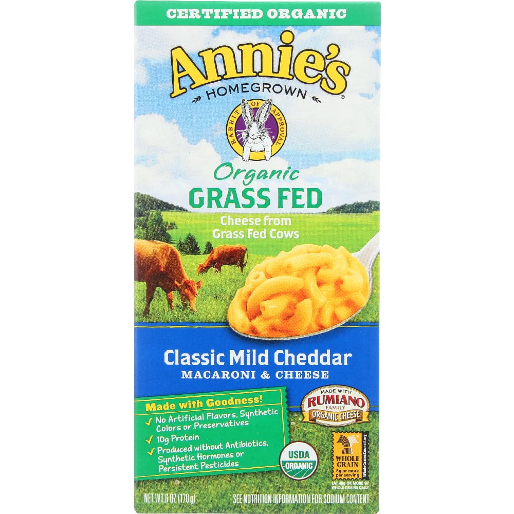 ANNIES HOMEGROWN: Organic Grass Fed Classic Mild Cheddar Macaroni & Cheese 6 Oz (Pack of 5) - ANNIES HOMEGROWN