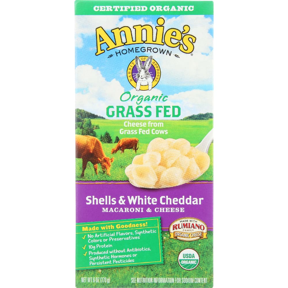 ANNIES HOMEGROWN: Organic Grass Fed Shells & White Cheddar Macaroni & Cheese 6 Oz (Pack of 5) - ANNIES HOMEGROWN