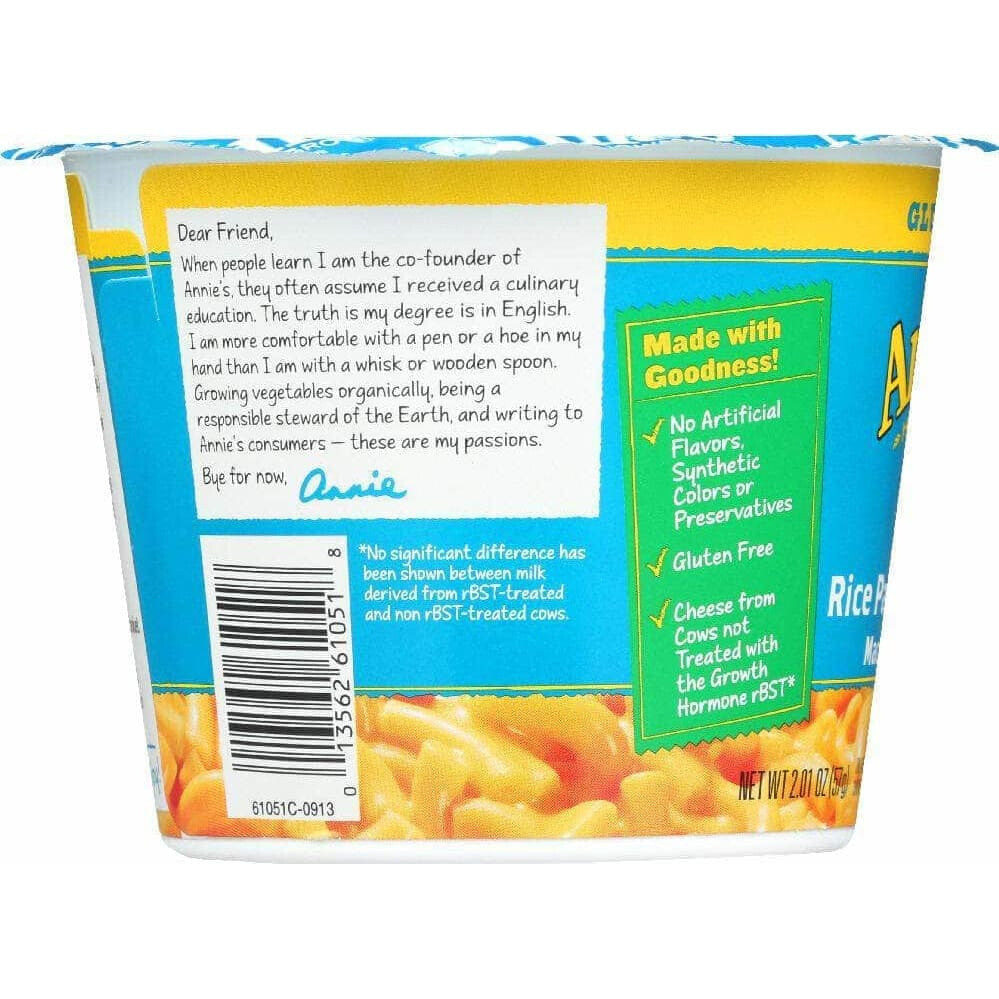 Annies Annie's Homegrown Rice Pasta & Cheddar Gluten Free Microwavable Mac & Cheese Cup, 2.01 oz