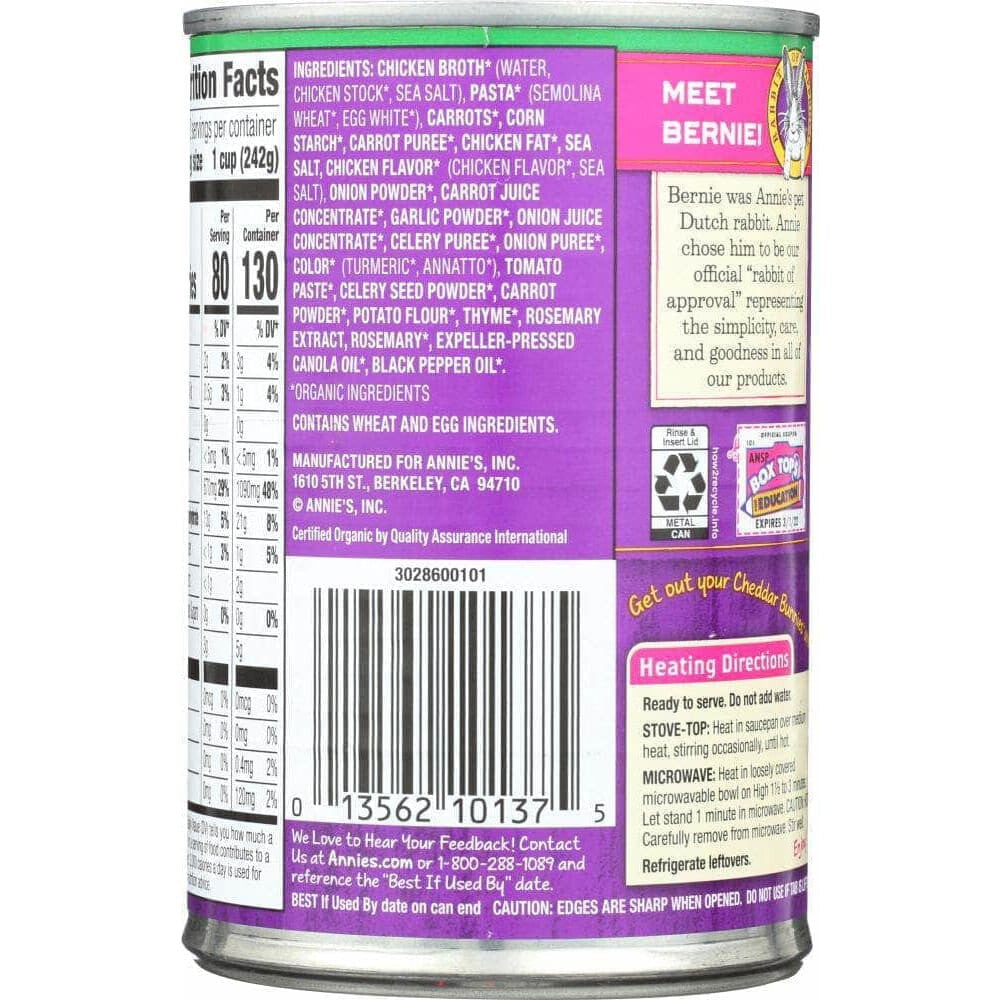 Annies Annies Homegrown Soup Bunny Pasta Chicken Broth, 14 oz