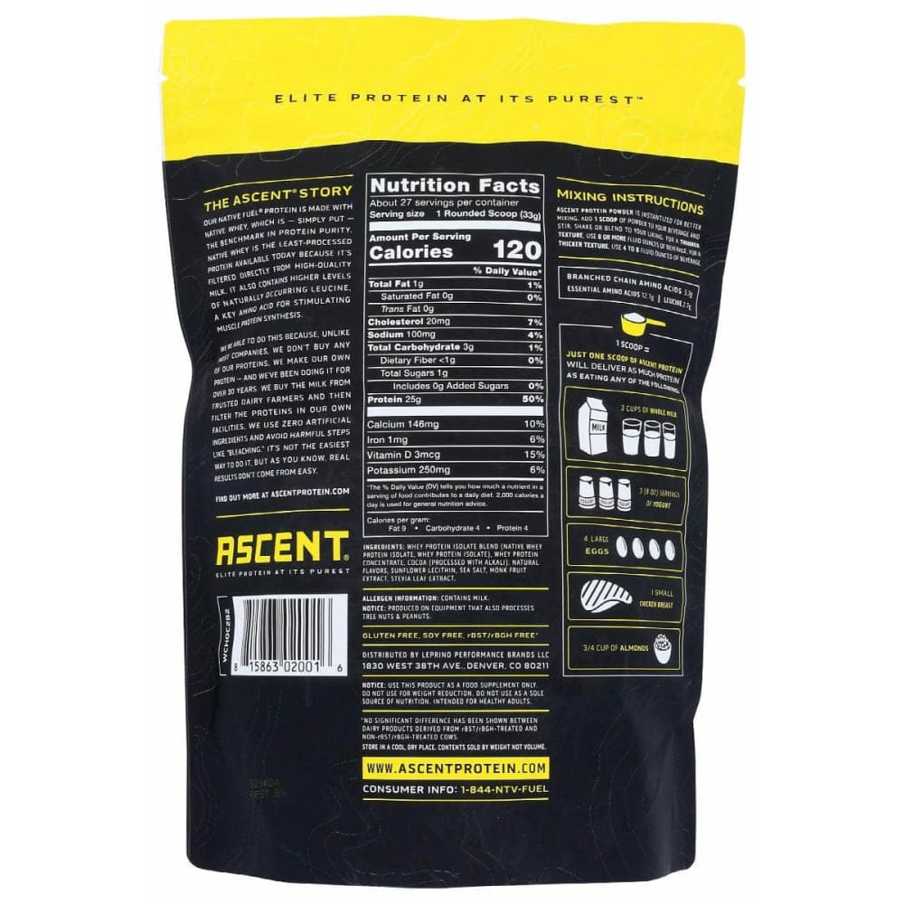 ASCENT Vitamins & Supplements > Protein Supplements & Meal Replacements ASCENT: Whey Protein Native Choco, 2 lb