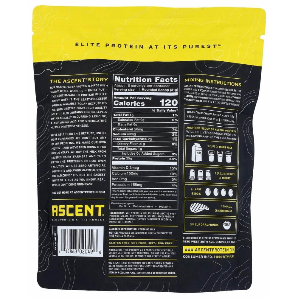 ASCENT Vitamins & Supplements > Protein Supplements & Meal Replacements ASCENT: Whey Protein Native Vanil, 1 lb