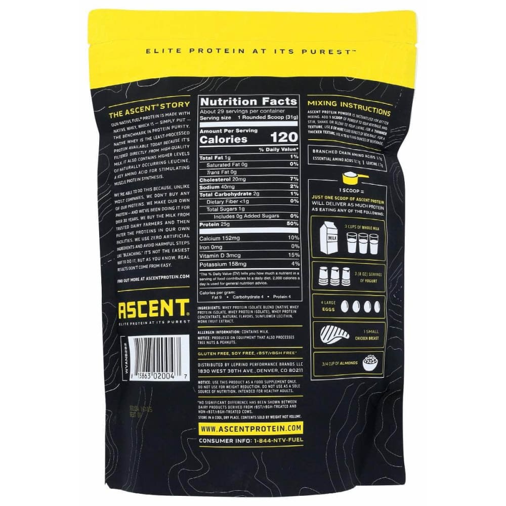 ASCENT Vitamins & Supplements > Protein Supplements & Meal Replacements ASCENT: Whey Protein Native Vanil, 2 lb