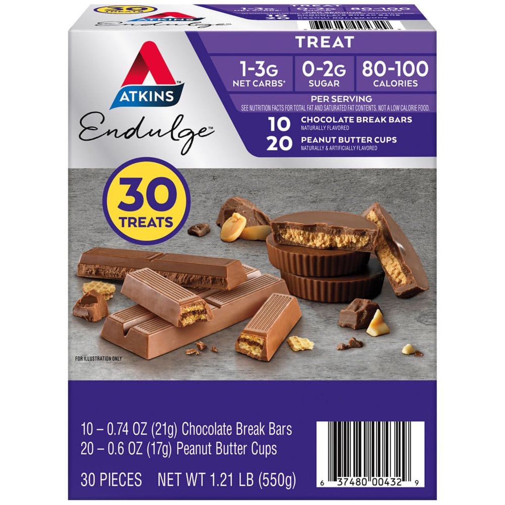 Atkins Endulge Peanut Butter Cup Chocolate Break Bar Variety Pack (30 ct.) - Women’s Health - ShelHealth