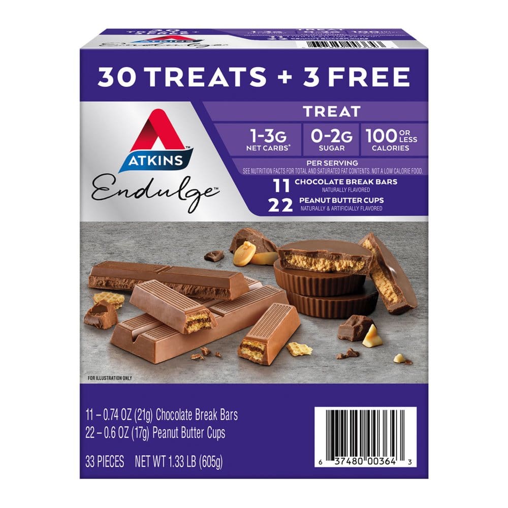 Atkins Endulge Variety Peanut Butter Cups & Chocolate Break Bar (33 ct.) - Women’s Health - ShelHealth