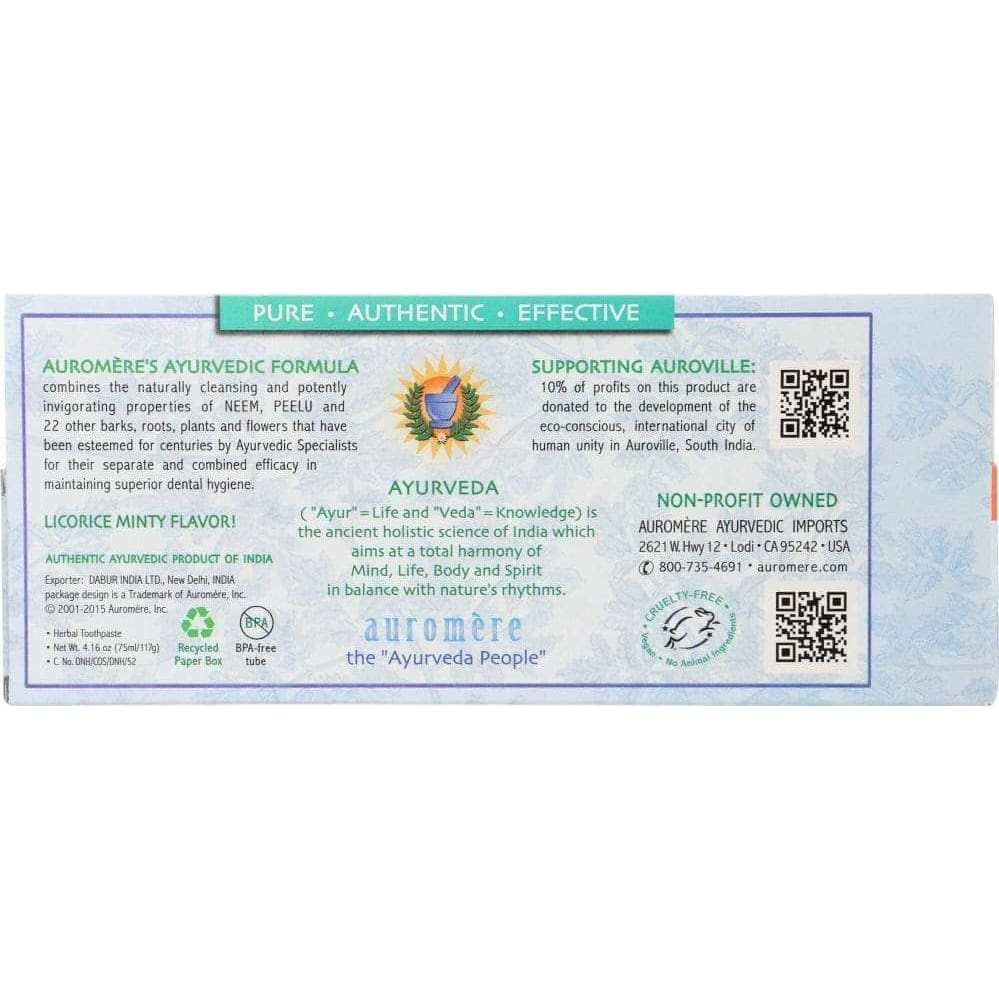 Auromere Auromere Ayurvedic Herbal Toothpaste Licorice, 4.16 oz