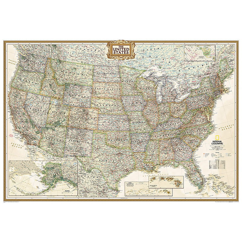 United States Exec Map Laminated And Enlarged