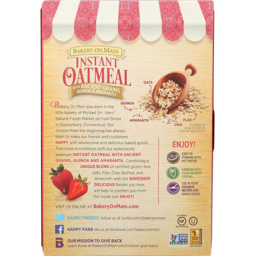 Bakery On Main Bakery On Main Instant Oatmeal Gluten Free Strawberry Shortcake, 10.56 oz